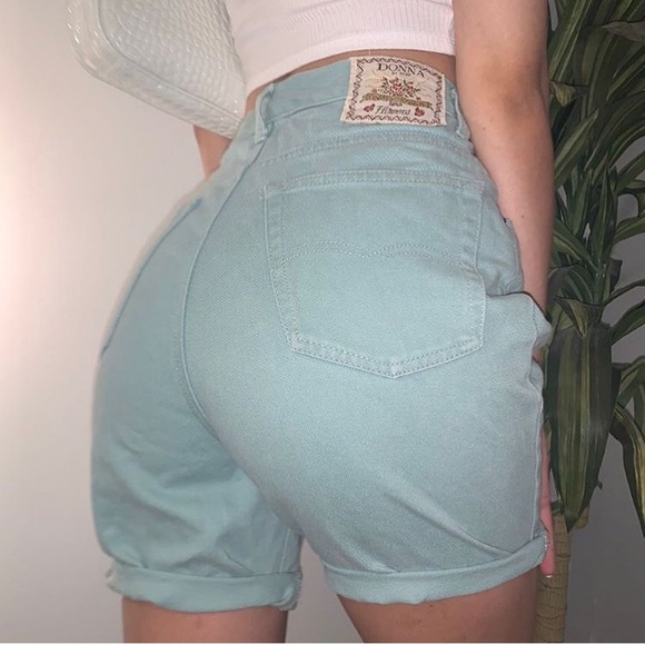 Vintage Turquoise High Rise Mom Shorts - Picture 2 of 2